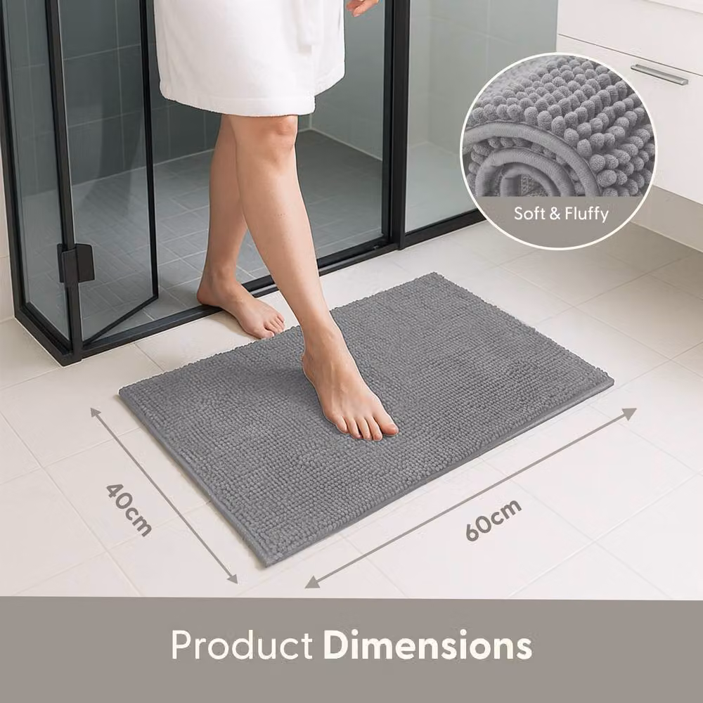 Keplin Non-Slip Microfibre Chenille Bath and Toilet Mat, Light Grey, W: 40 cm, D: 60 cm – 2