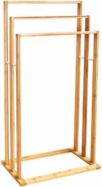 BARGAINS-GALORE Freestanding Bamboo Towel Rack Bathroom Organiser in Light Brown