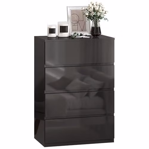 HOMCOM 4 Drawer High Gloss Black Chest of Drawers for Bedroom or Living Room – 1