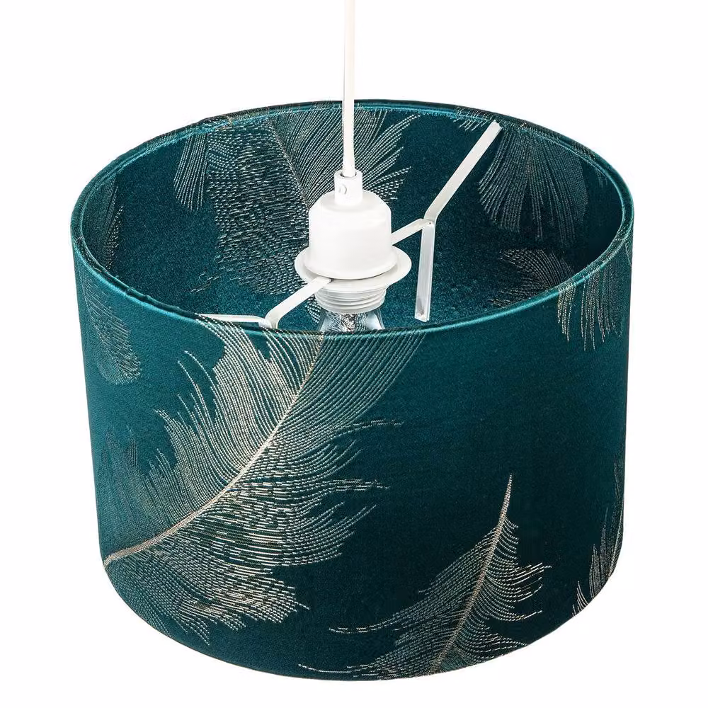 Happy Homewares Dark Emerald Green Cotton Jacquard Lampshade with Gold Foil Fern Design, Diameter: 30 cm – 3