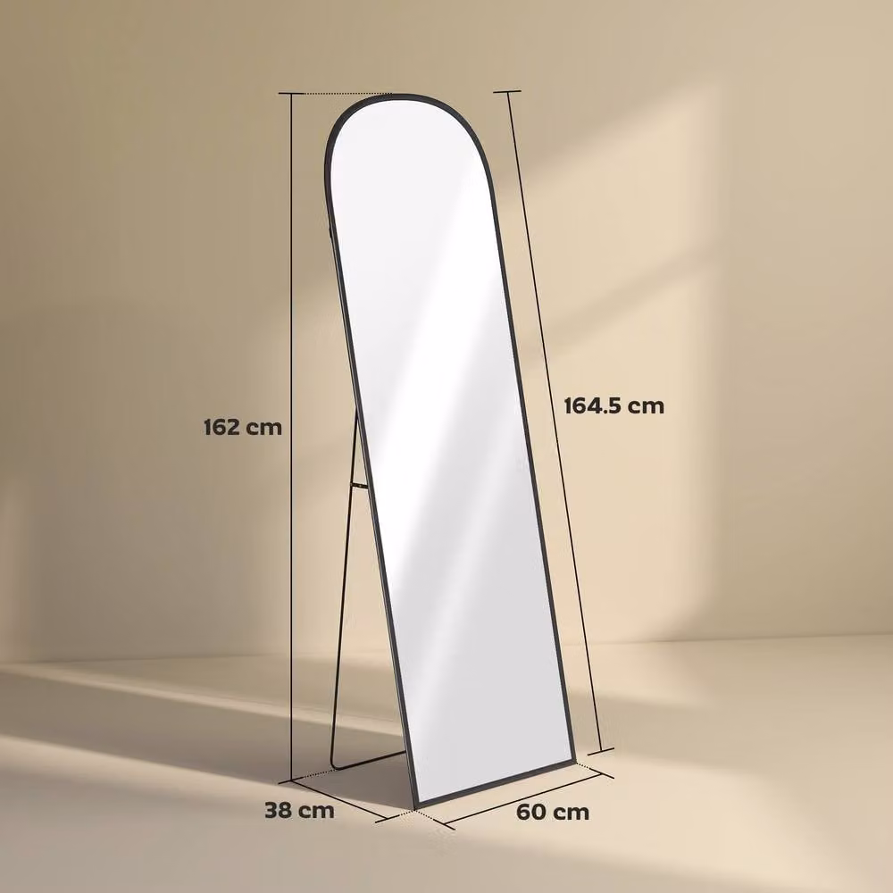 HOMCOM Full Length Rectangular Mirror with Aluminium Alloy Frame in Black, H 164.5 x W 60.0 cm – 3