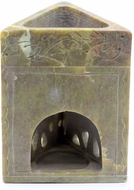 KDMK Triangle Elephant Soapstone Oil Burner and Tealight Lamp in Green