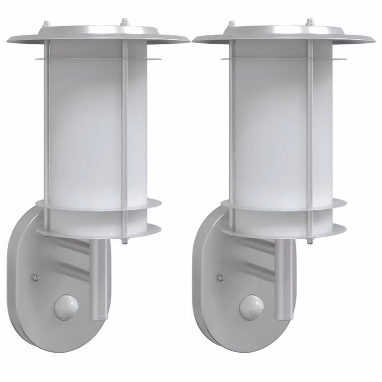 Berkfield Home Set of 2 Silver Stainless Steel Outdoor Wall Lights with Motion Sensor