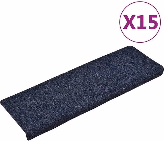 Berkfield Home Blue Needle Punch Stair Mats, 15 Piece Set, W: 65 cm, D: 21 cm, H: 4 cm