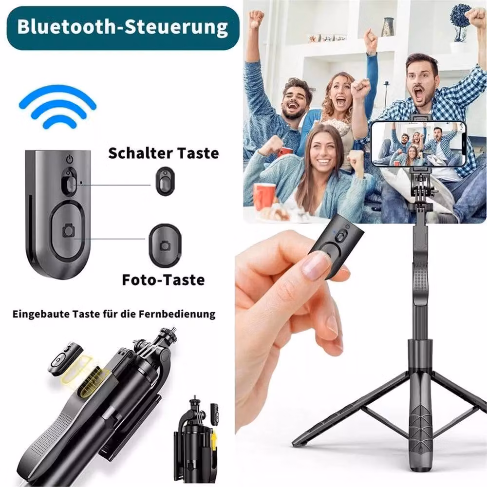 Nordara Selfie Stick Tripod Stand with Bluetooth Wireless Remote, Black – 3