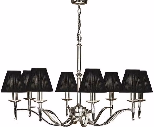 Interiors 1900 Stanford 8 Light Multi Arm Chandelier in Silver and Grey with Fabric and Metal Details, E14