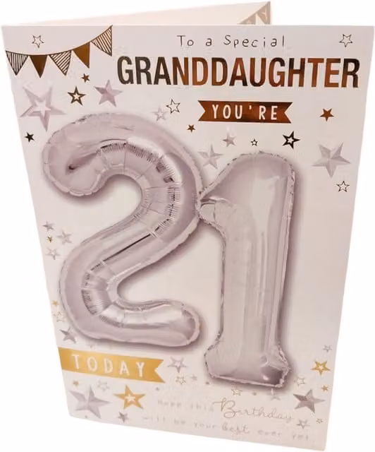 Balloon Boutique To a Special Granddaughter You're 21 Greeting Card, Multicolour