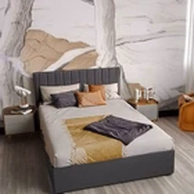 EONLION Grey Fabric Upholstered Gas Lift Storage Bed Frame with Headboard, W/D/H: 150 x 200 x 110 cm – 1