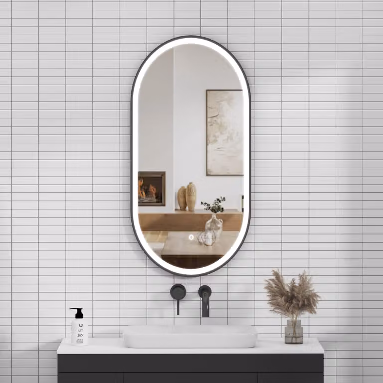 Royal Bathrooms Elite Capsule Mirror in Matt Black with LED Illumination, Demister Pad and Touch Sensor, W: 45 cm, H: 90 cm