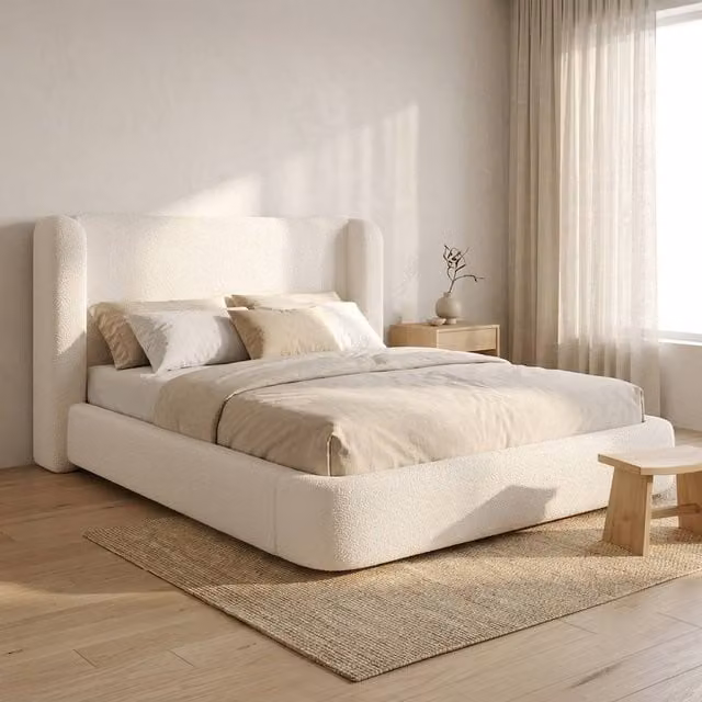STILVORA Super King Ottoman Bed with Storage, Cream Bouclé Upholstered, W: 180 cm, D: 200 cm, H: 220 cm