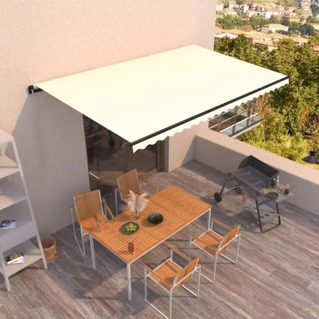 Berkfield Home Manual Retractable Folding Arm Awning in Beige, W: 500 cm, D: 300 cm