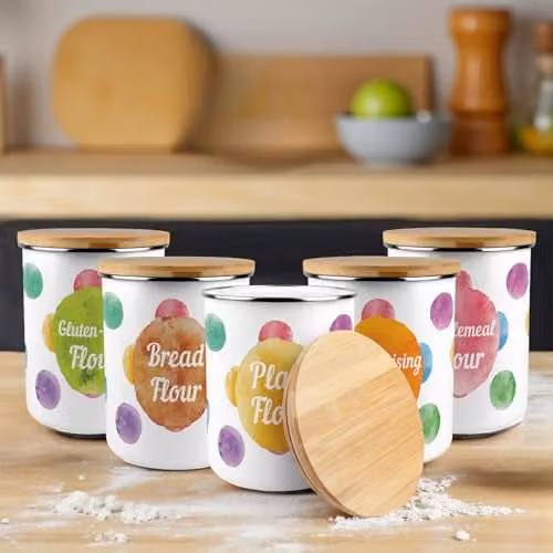 Purely Home Polka Dot Enamel Bread Flour Canister, Multicolour, 2.7 l – 1