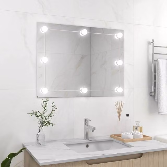 Berkfield Home Rectangular Frameless LED Wall Mirror in Silver – 1