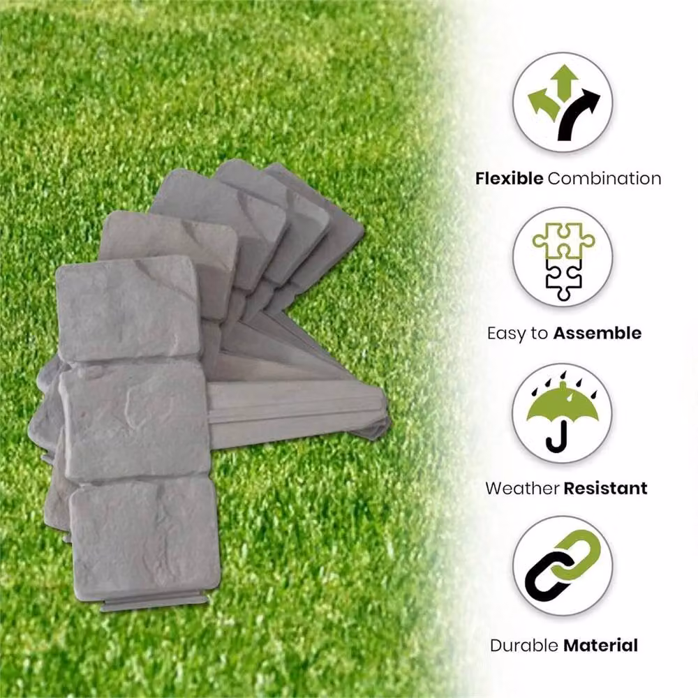 Nordara 10 Piece Grey Stone Effect Plastic Garden Lawn Border Edging, W: 150 cm, H: 35 cm – 5