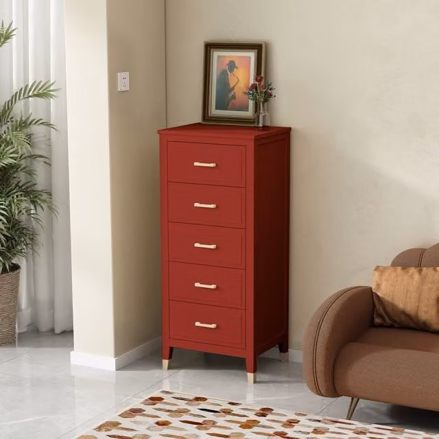 Cabinet Bits Modern Red Matt Metal Chest of Drawers