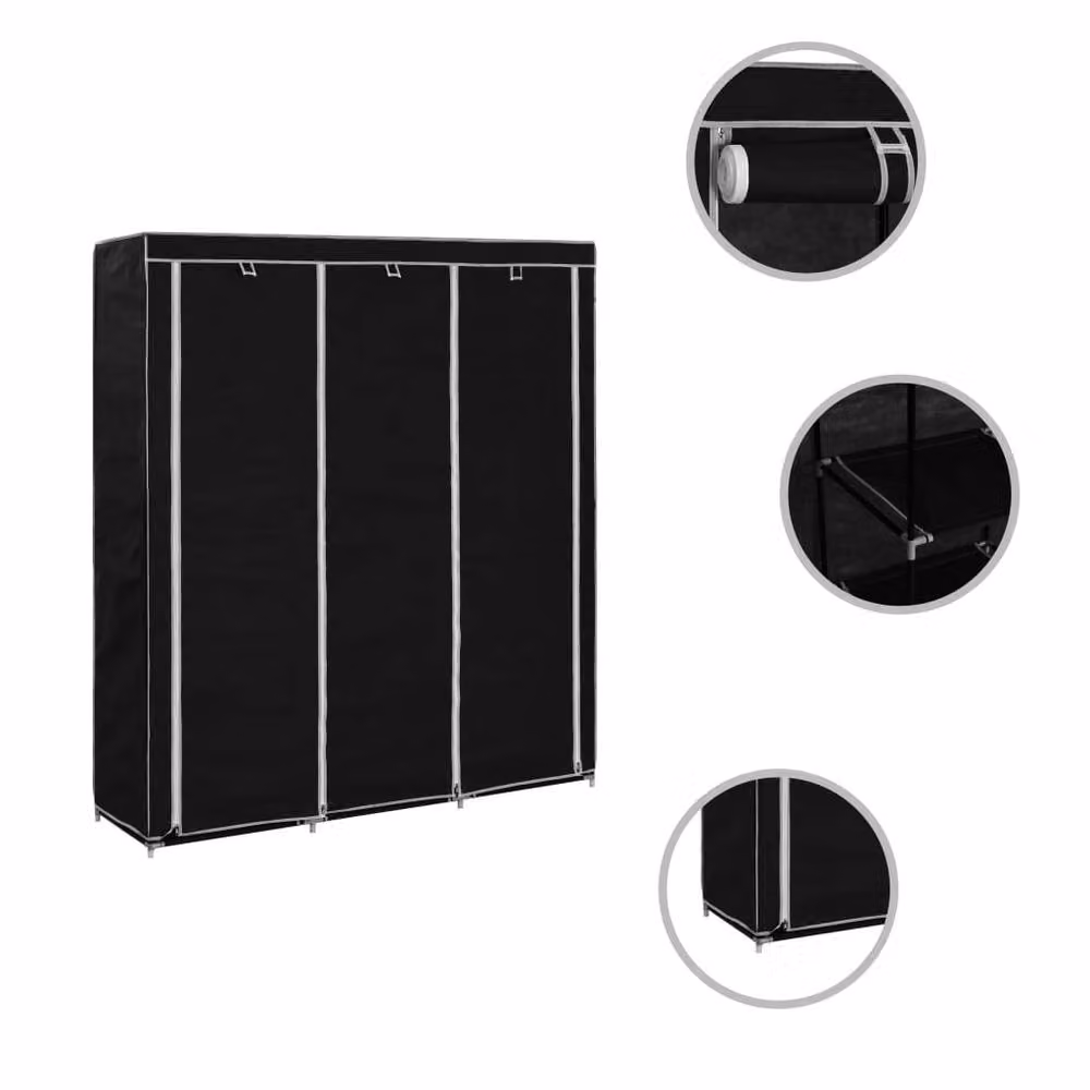 Berkfield Home Black Fabric Wardrobe with Roll Shutter, Compartments and Hanging Rod, W/D/H: 150 x 45 x 175 cm – 2