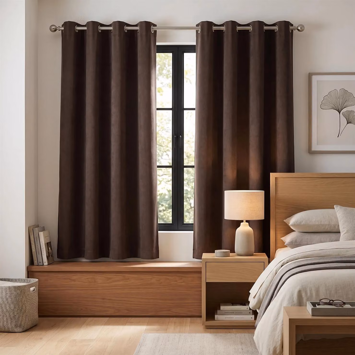 Luxury Living Alan Symonds Velvet Chenille Eyelet Room Darkening Curtains, Brown, Width: 142 cm, Drop: 229 cm, Pair – 5