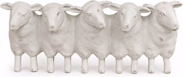 Gifts Direct 2 U Sheep Herd Ceramic Planter Trough in Distressed Cream Beige and White, W/D/H: 31.0 x 17.0 x 14.0 cm
