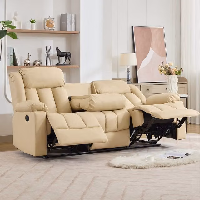 Sheridan 3 Seat Manual Recliner Sofa with Home Cinema Console in Cream