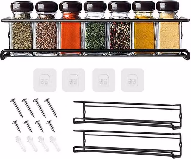 VOGREX 2 Tier Adhesive Metal Cupboard Spice Rack in Black – 1