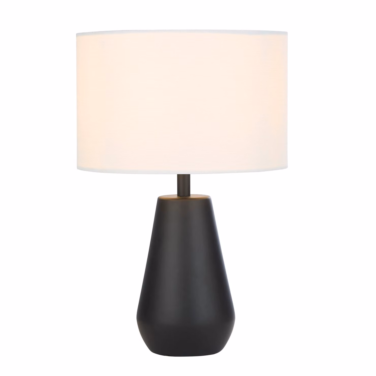 Lighting Collection Pair of Modern Matt Black Touch Table Lamps with Fabric Cylinder Shades – 2