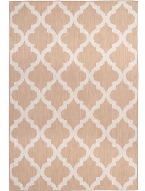 Ecology Collection Moroccan Striped Outdoor Rug in Beige and Brown, Width: 80 cm