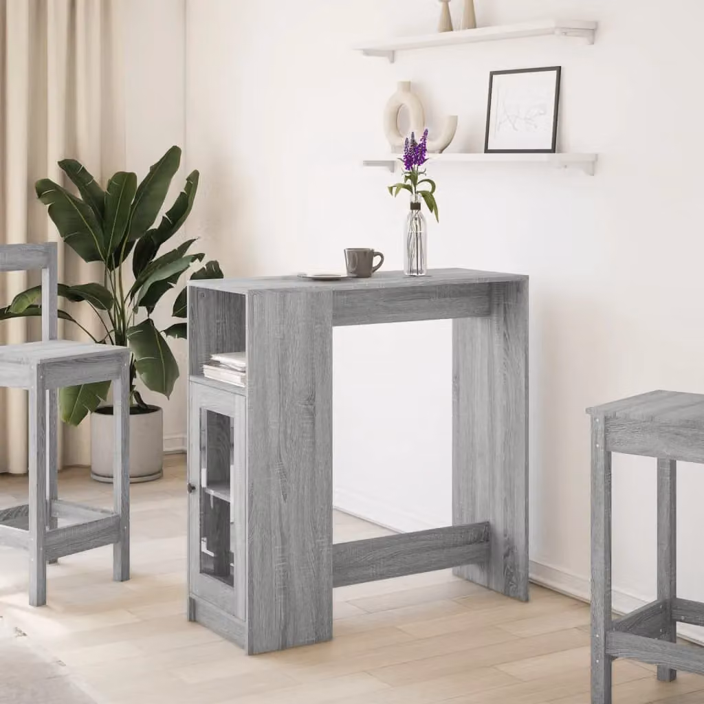 Berkfield Home Bar Table with Racks in Grey Sonoma, W/D/H: 101 x 40 x 103.5 cm – 2