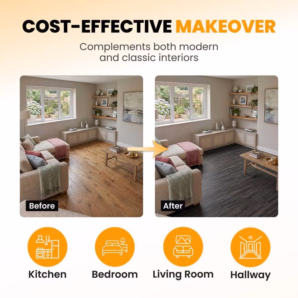 Novecrafto Self Adhesive Wood Effect Vinyl Floor Planks, 10 Pieces, Dark Grey, 1.39m² – 5
