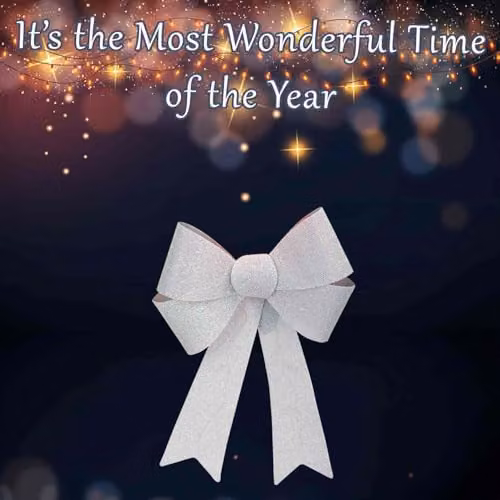VFM e-Store Light Up Tinsel Christmas Bow Decoration, White, H 29 cm x W 43 cm x D 10 cm – 3