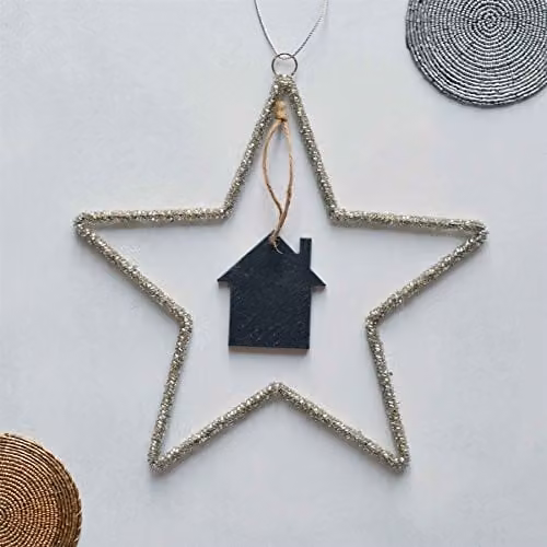 Nicola Spring Rustic Slate House Christmas Tree Decorations, Pack of 6, Grey, W/H: 7 x 7.5 cm – 2