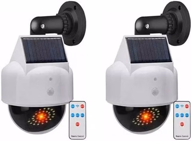 Nordara 2 Pack Solar Simulated Outdoor Wall Mounted Home Monitoring Cameras in White – 1