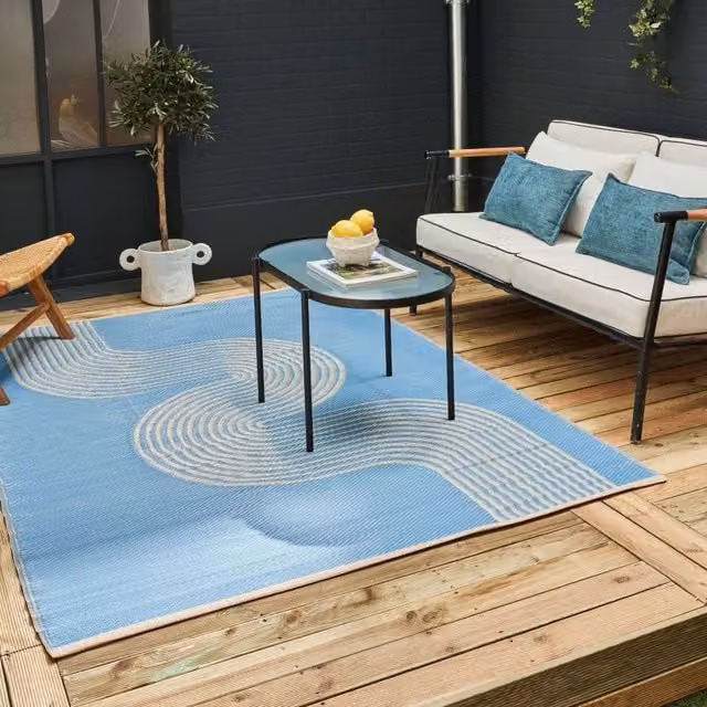 THE RUGS Reversible Weatherproof Outdoor Rug Urban 1010 Wavy Lines in Blue, W/D: 180 x 270 cm – 1