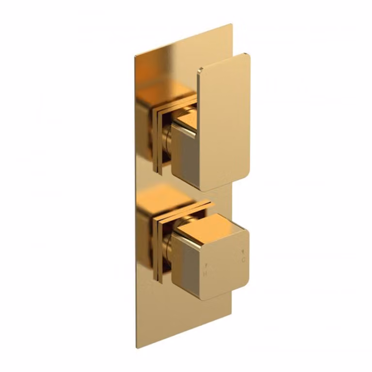 Windon Square Brushed Brass Twin Thermostatic Concealed Shower Valve with Diverter
