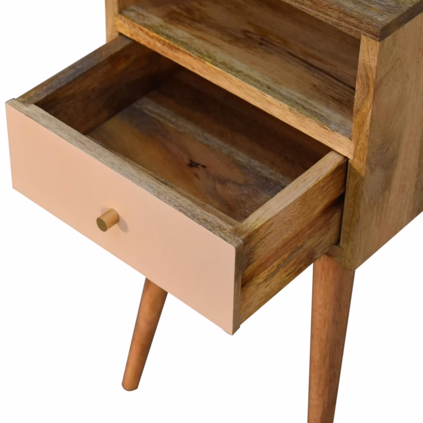 Aosom UK Mid-Century Mango Wood Bedside Table with Drawer and Open Shelf, Brown – 3