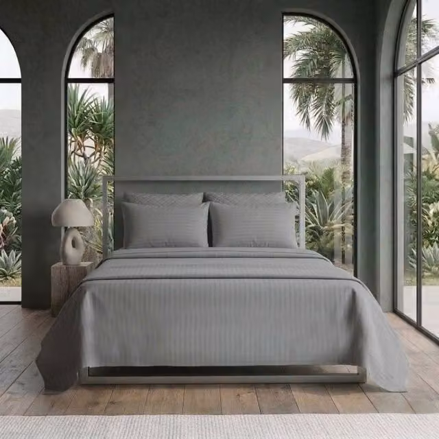 Snug City Luxury Mako Satin Stripe T250 Cotton Rich Soft Flat Sheet Bed Linen in Grey, Size: Single (90 x 200 cm) – 1