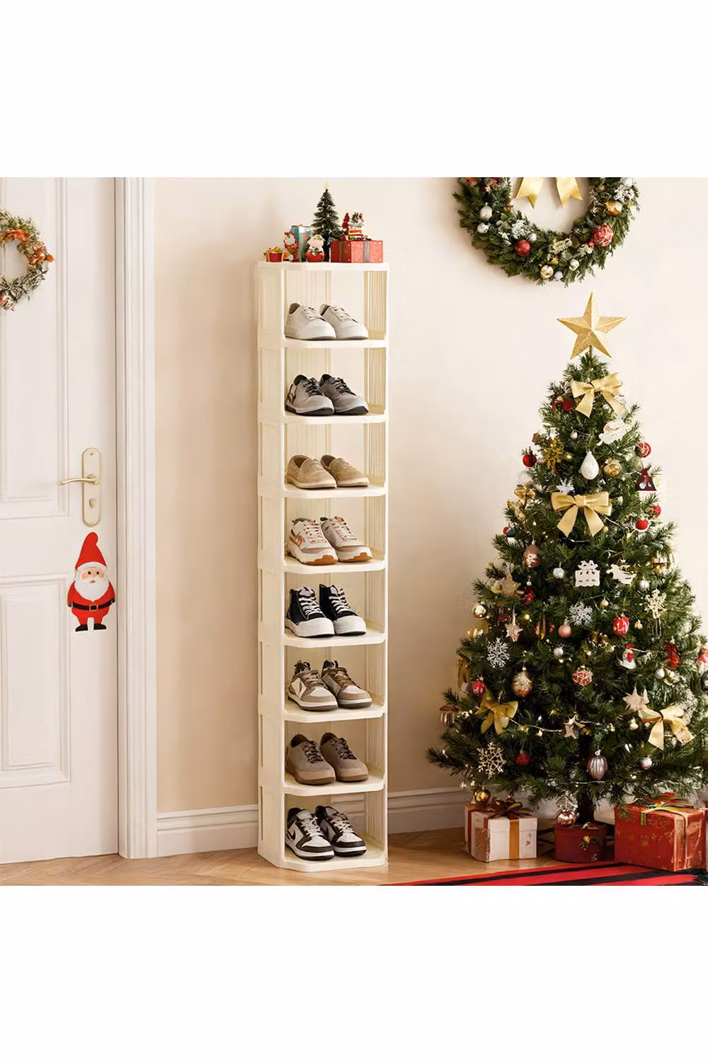 Livingandhome 9-Tier Freestanding Space-Saving Shoe Rack in Beige – 2