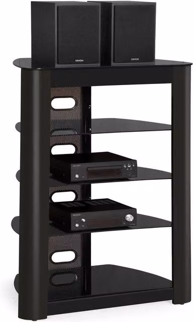 Centurion Supports Zinnia 5-Shelf Gloss Black Multimedia AV Rack with Glass Shelves W/D/H: 102 x 49 x 68 cm