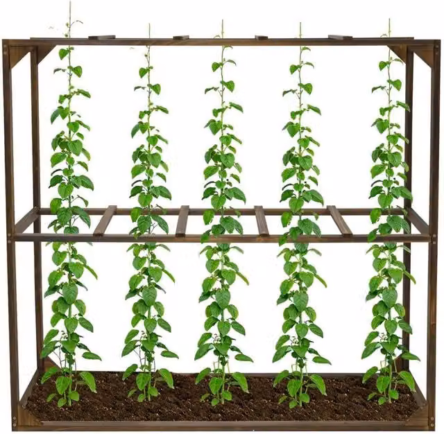 KORVIXA 5-Slot Brown Wooden Garden Trellis Tomato and Vegetable Support Cages