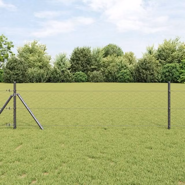 Berkfield Home Grey Galvanised Steel Hexagon Fence, H: 140 cm, L: 50 m – 1