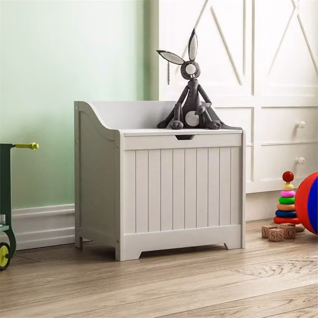 Kelvenix White Wooden Toy Storage Box for Childrens Nursery or Bedroom