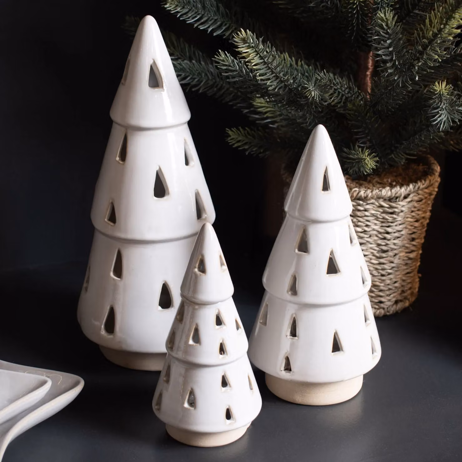 Love Lace White Ceramic Cut-Out Tree Tabletop Christmas Decoration with LED Lights – 2