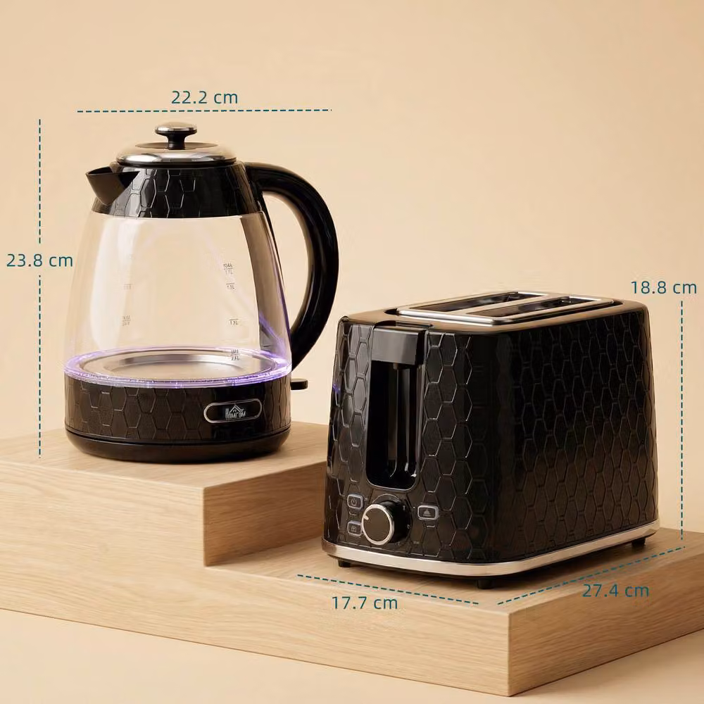 HOMCOM Kettle and Toaster Set with Limescale Filter and Crumb Tray, Black – 3