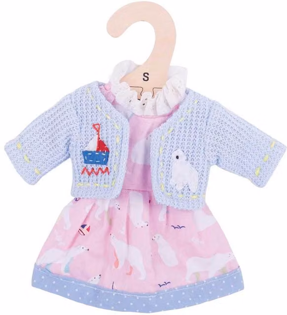 Bigjigs Toys Polar Bear Pink Dress Outfit Set in Blue, Doll Size 28 cm