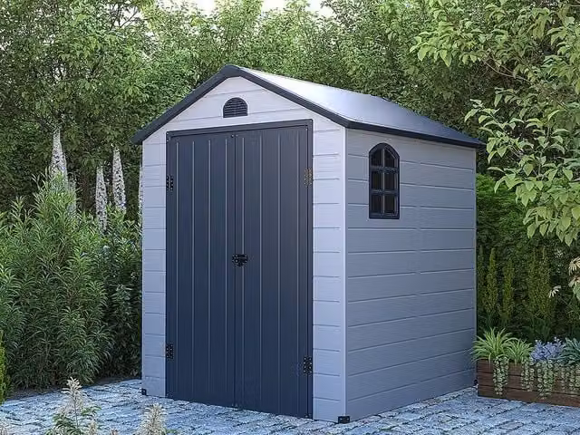 Vente-unique CESIO Grey Resin Garden Shed with Double Doors and Window, W/D/H: 226 x 192 x 180 cm – 1