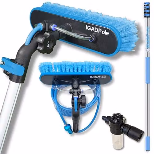 IGAD 17ft Telescopic Water-Fed Window and Solar Panel Cleaning Pole Kit in Blue with Brush and Telescopic Handle