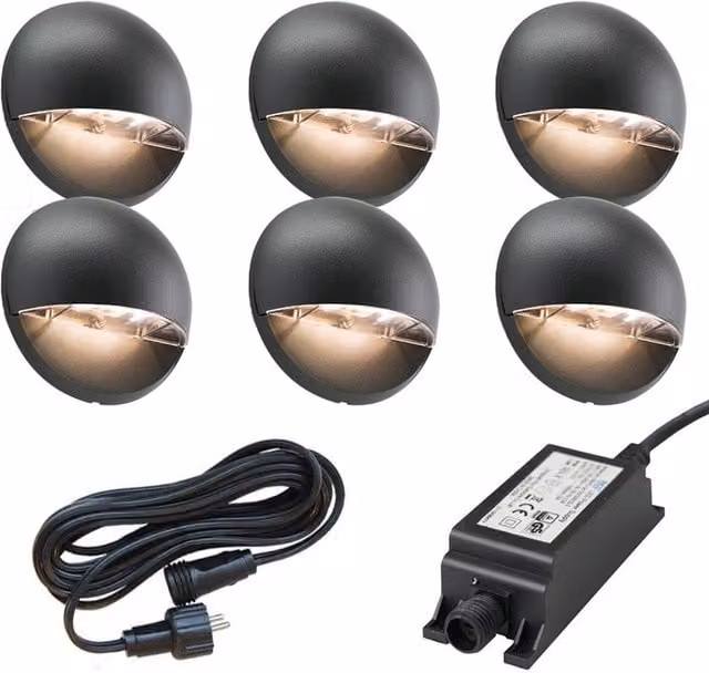 Ludeco Vidar 6-Light LED Wall Light Kit in Black with Stainless Steel Finish and Warm White Light