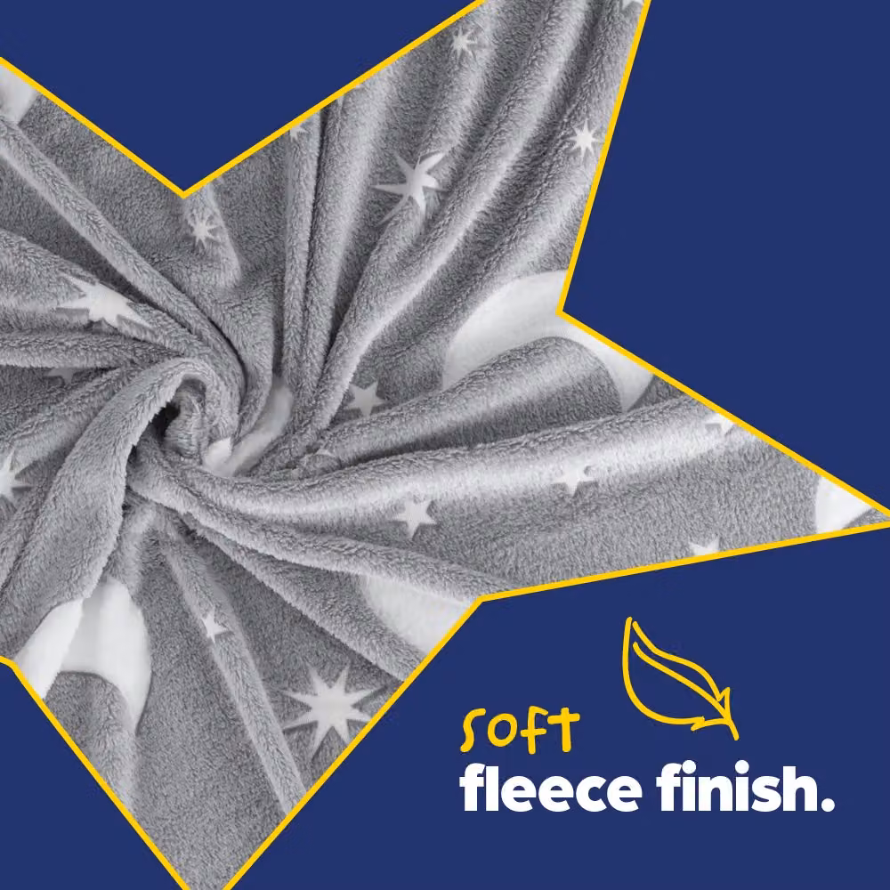 Wicked Gizmos Glow in the Dark Fluffy Fleece Blanket with Moon and Stars Design in Dark Grey, W/D: 152 x 127 cm – 4