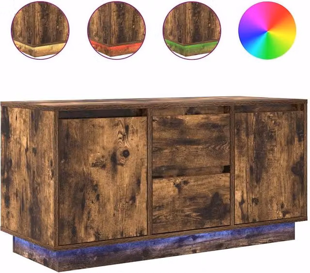 Berkfield Home TV Cabinet with LED Lights in Smoked Oak Brown, W/D/H: 100 x 41 x 50 cm – 1
