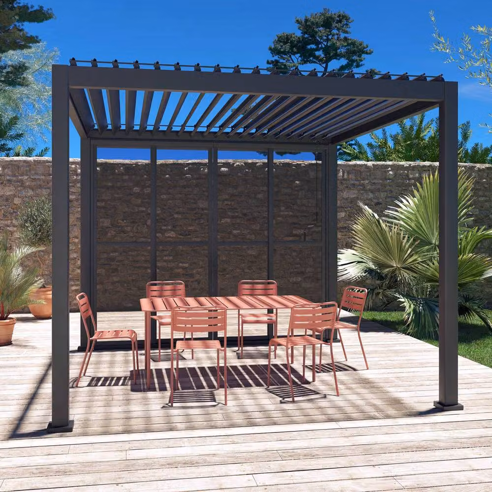 Sweekeet Aluminium Sliding Door 3m for Triomphe Pergola in Dark Grey Anthracite – 3