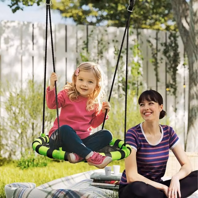 AIYAPLAY Kids Nest Swing Round Saucer Seat with Adjustable Ropes, Black, Diameter: 60 cm
